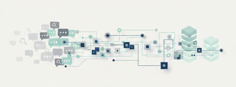 Minimalist illustration showing the evolution from chatbots to agentic AI systems, with structured workflows and interconnected autonomous agents in a modern enterprise environment.