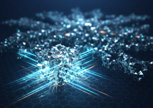 Glowing compact node network representing small language model efficiency against deep blue background