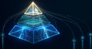 Three-tier AI ecosystem pyramid diagram showing hyperscaler infrastructure, platform, and vertical app value chain layers