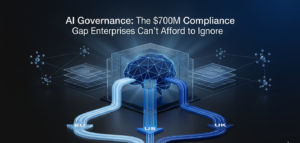 Enterprise AI governance compliance framework showing neural network regulatory structure across EU, US and UK jurisdictions in 2026