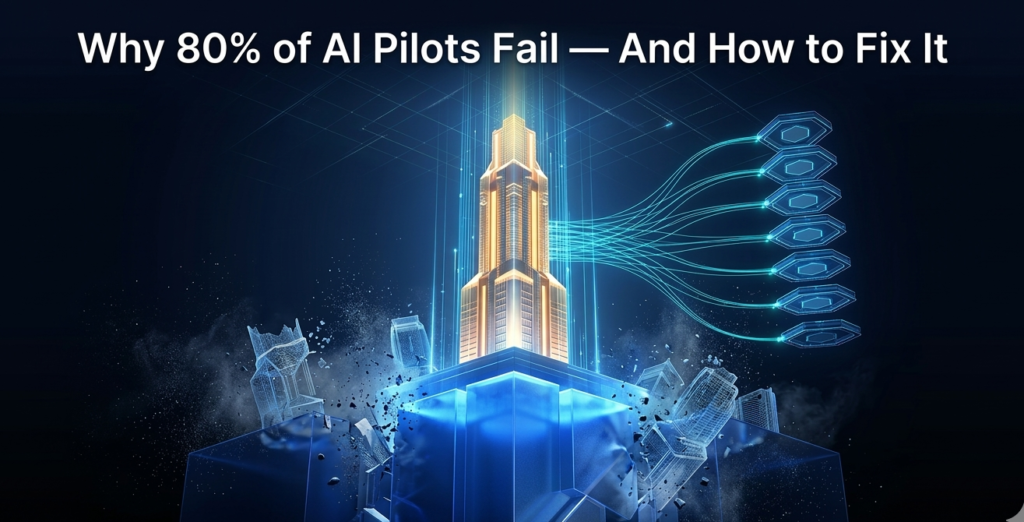 3D illustration showing AI infrastructure scaling strategy with governance nodes and data flows for CTO AI strategy 2026