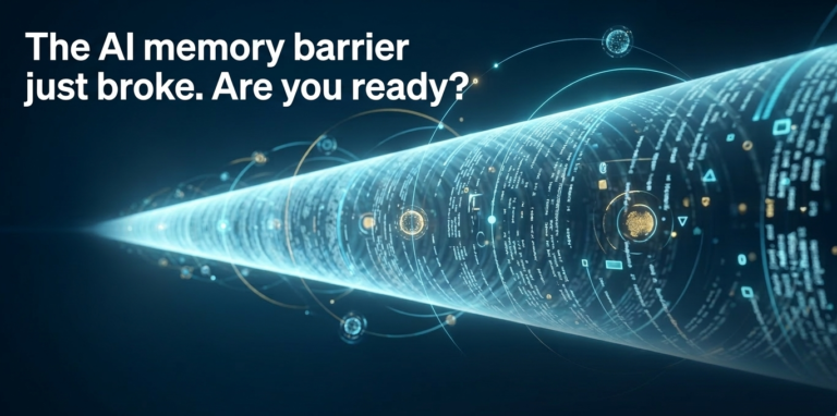 Abstract 3D data ribbon visualization representing Claude's 1 million token context window in deep blue and cyan