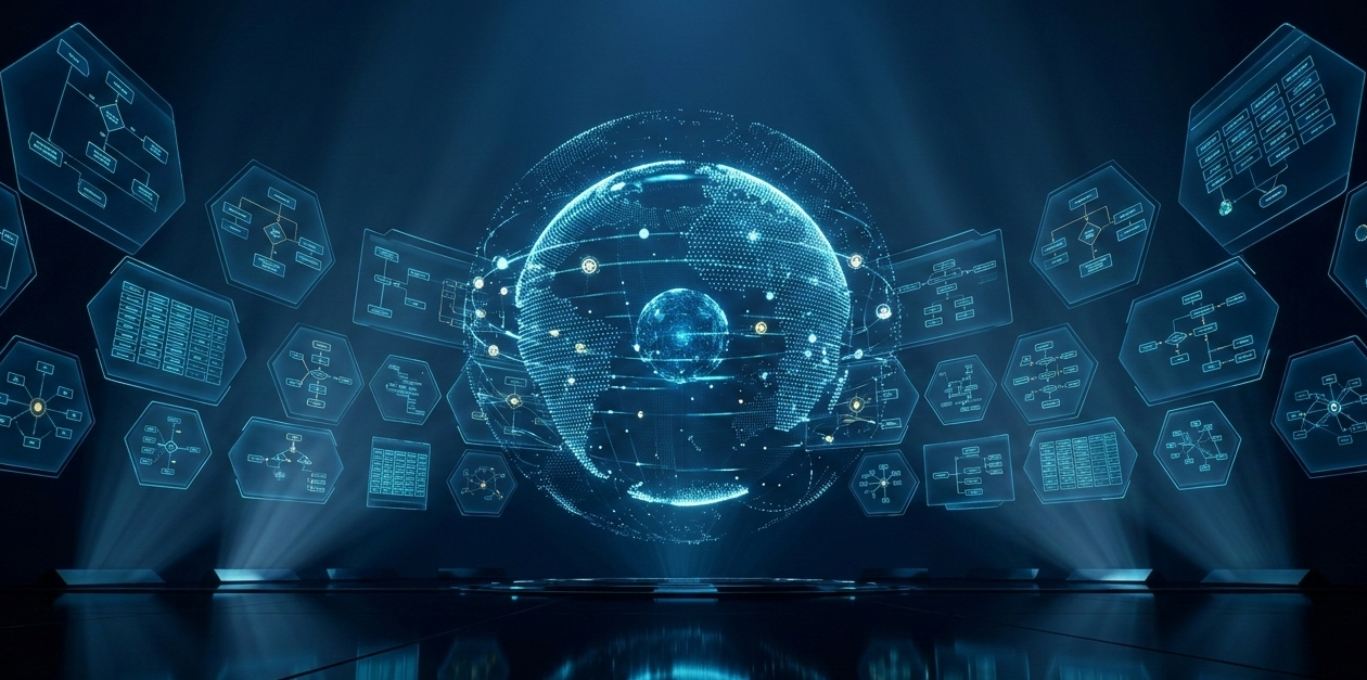 3D holographic AI agent control plane visualization representing Microsoft Agent 365 enterprise governance architecture