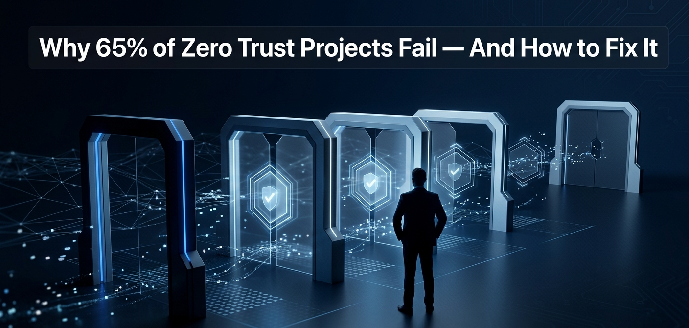 3D digital security architecture with glowing zero trust verification gates and enterprise network mesh visualization