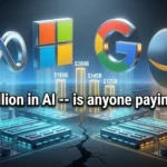 Four hyperscaler logos hover over a glowing AI data center campus with holographic capex bar charts showing $650B in spending