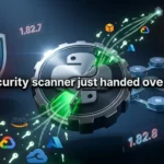 Cracked PyPI wheel with glowing green backdoor hatch, broken Trivy shield, and red Kubernetes nodes showing LiteLLM supply-chain attack