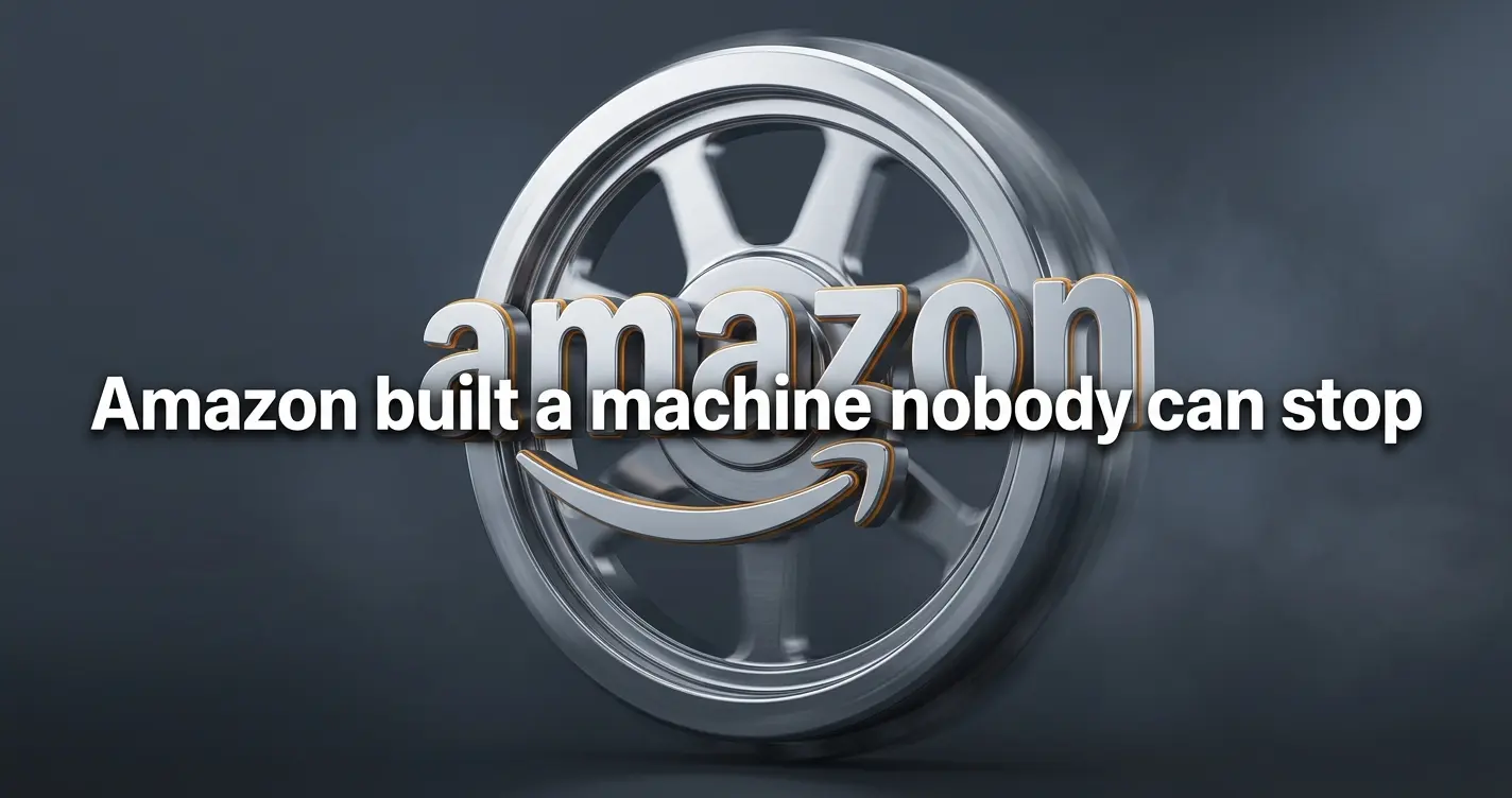 3D Amazon flywheel machine symbolizing AWS, Prime, and Amazon's powerful business empire