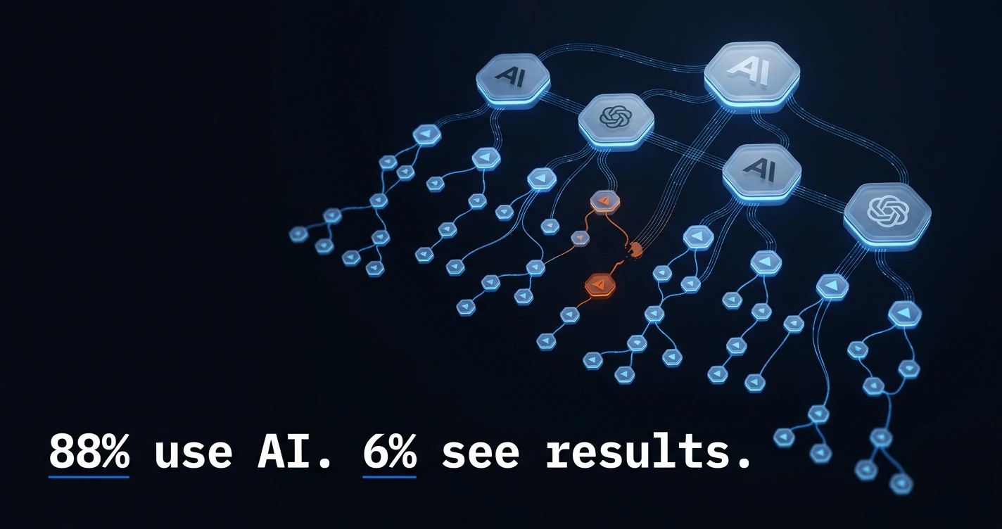 Anthropic and OpenAI agent network diagram showing hierarchical multi-agent AI system with cascading decision nodes and governance gap warning