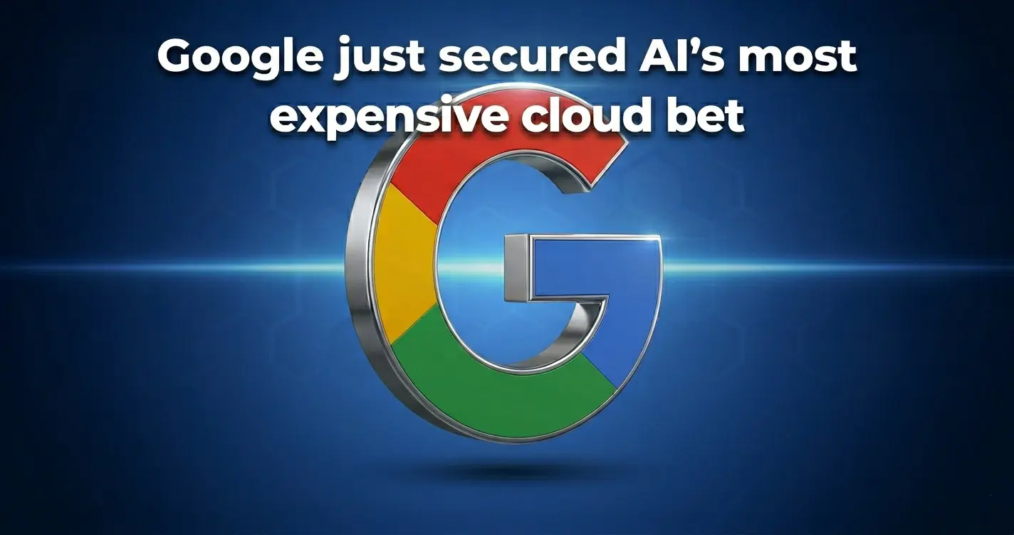 Google's chrome 3D logo against electric blue background representing the $200 billion Anthropic cloud and TPU infrastructure commitment to Google Cloud.