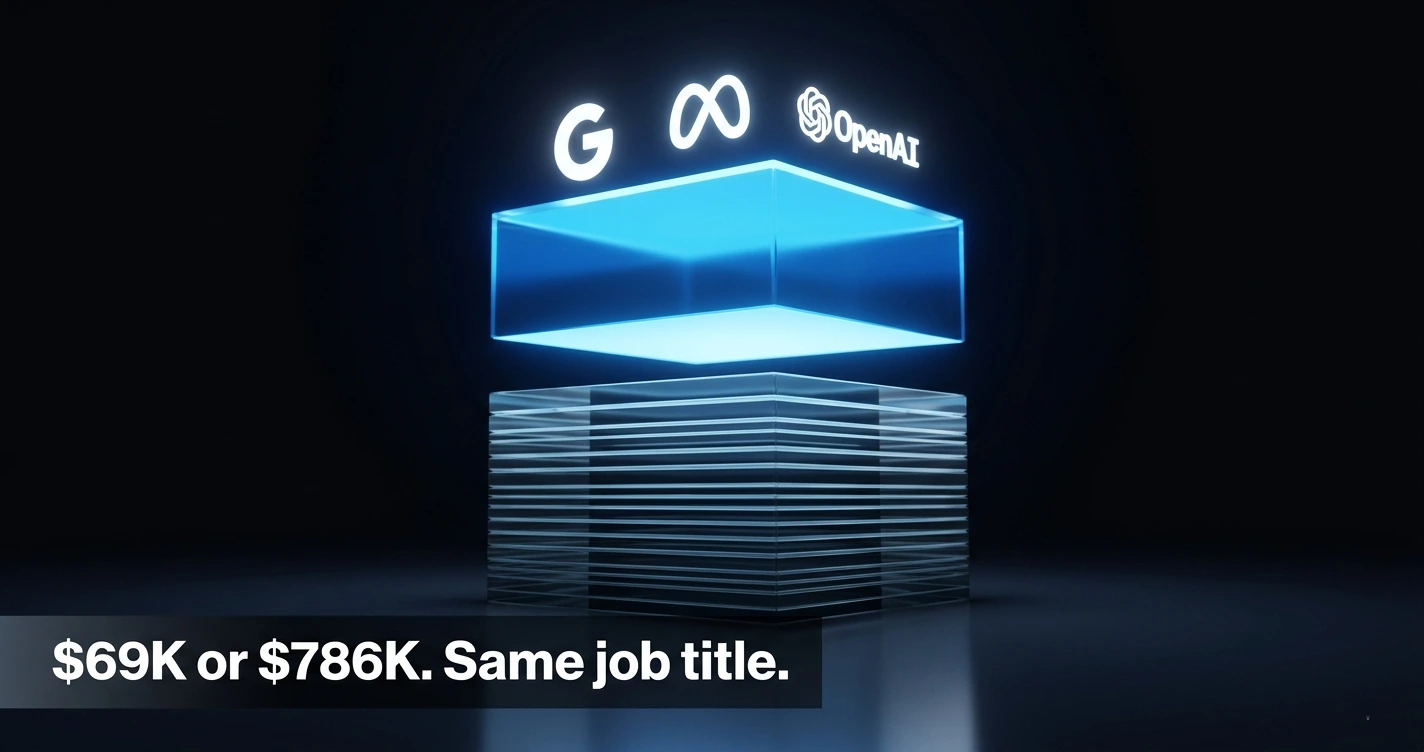 Salary tier visualization showing machine learning engineer compensation gap between Google, Meta, OpenAI and mid-market companies in 2026