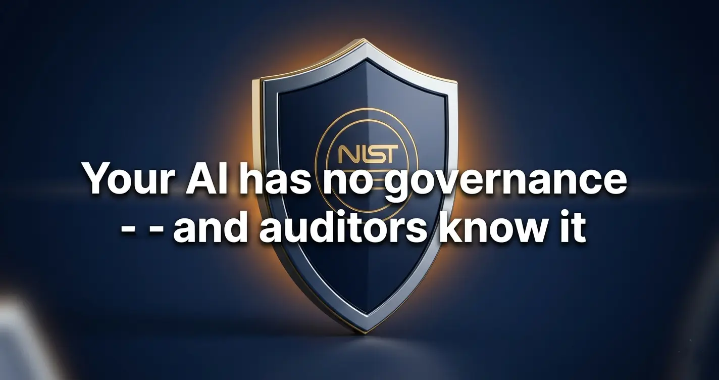 3D chrome shield with NIST governance seal representing enterprise AI governance framework compliance for CISOs in 2026