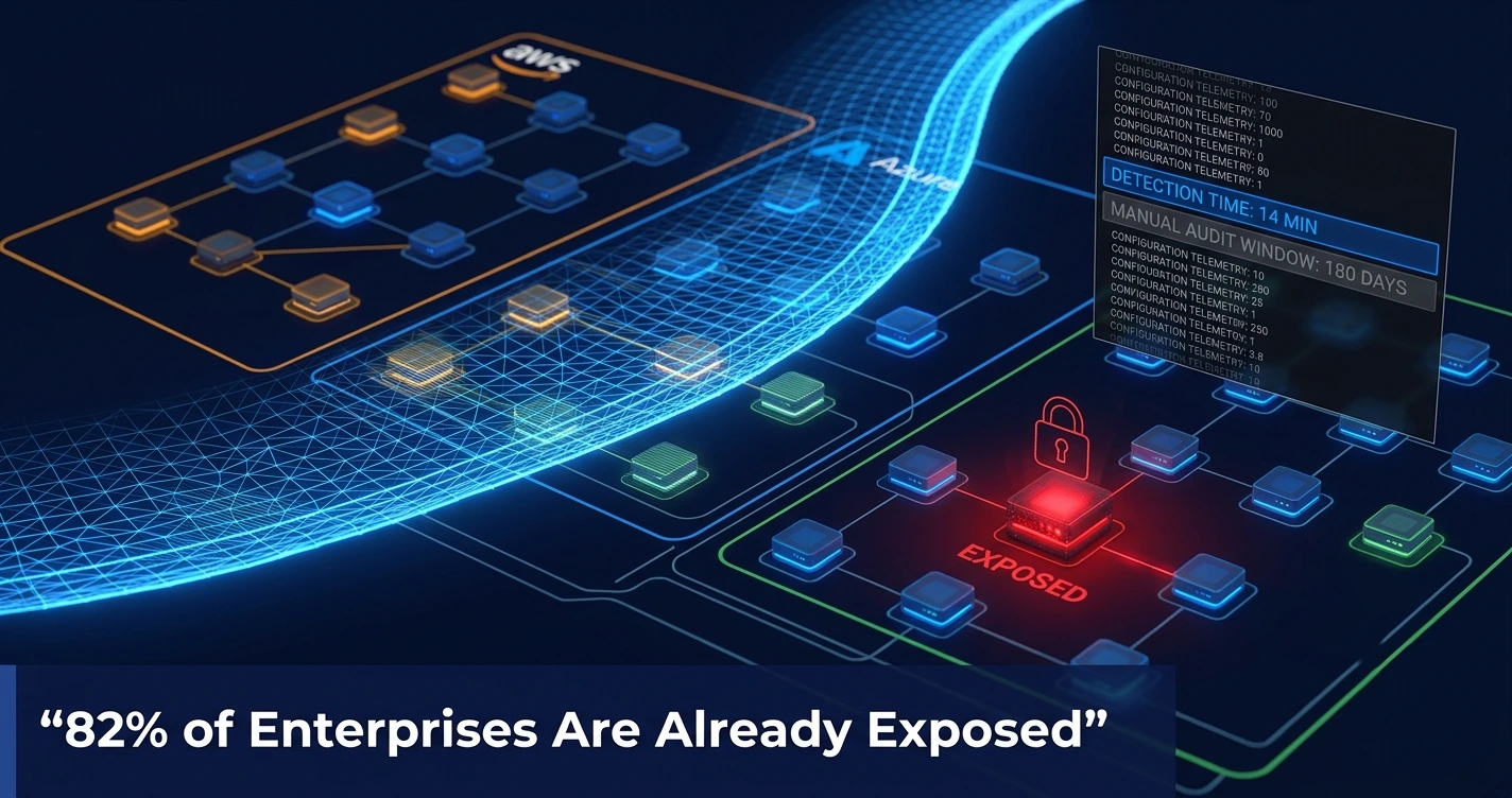 AI-powered CSPM dashboard detecting cloud misconfiguration across a multi-cloud enterprise environment in real time