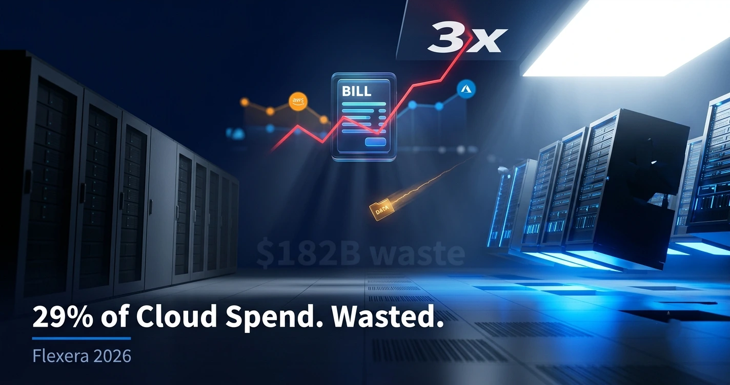 Enterprise cloud migration cost comparison showing AWS and Azure bills running 3x higher than on-premise in 2026