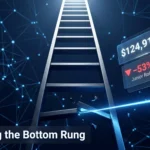 Career ladder with AI disruption visual showing cybersecurity analyst job market data including $124,910 median salary and 53% junior role decline in 2026