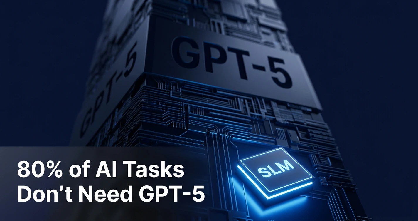 Split-scale graphic comparing GPT-5's high cost to small language models for enterprise AI tasks in 2026