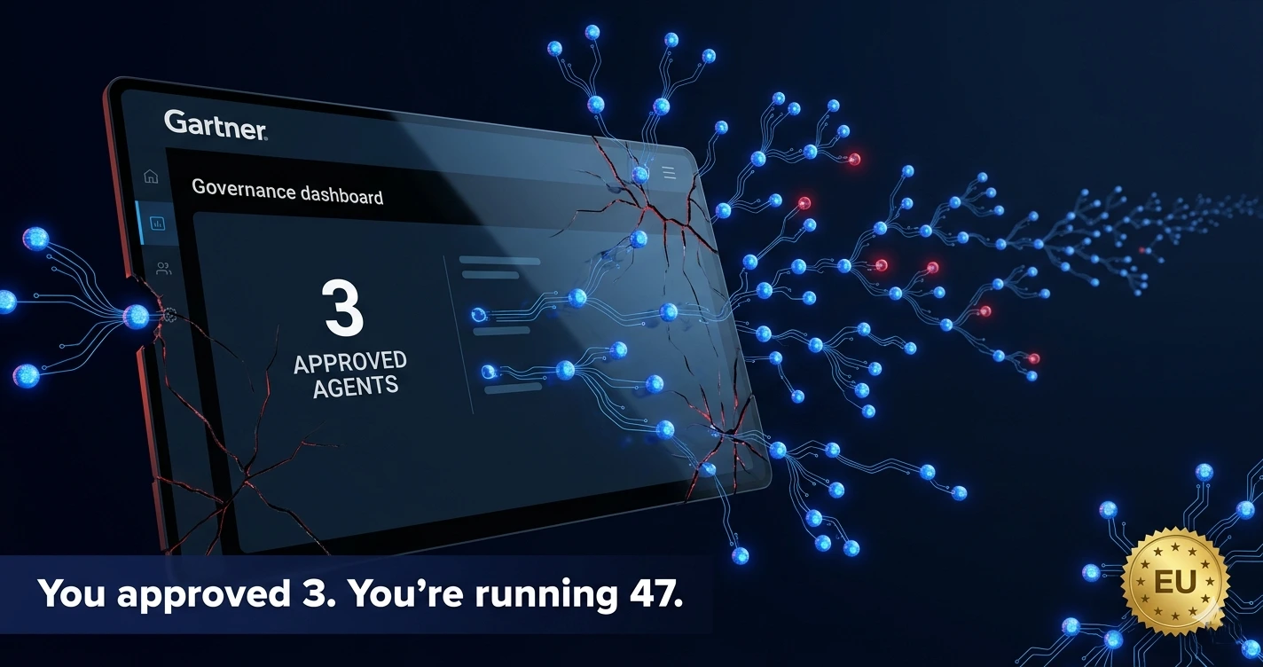 Gartner chart showing AI agent sprawl growth from 15 to 150,000 agents in Fortune 500 enterprises by 2028