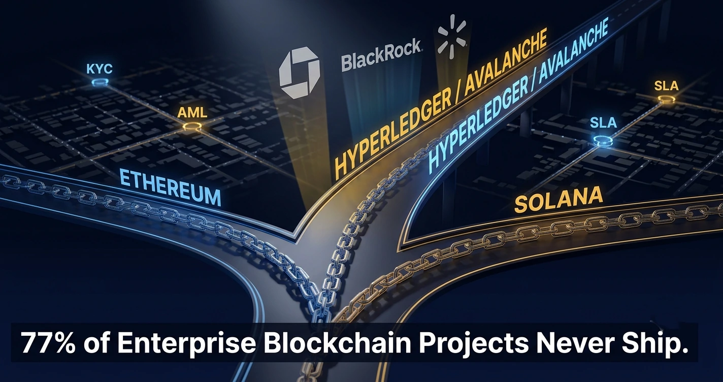 Ethereum vs Solana vs Hyperledger Fabric enterprise blockchain comparison chart for CTOs in 2026