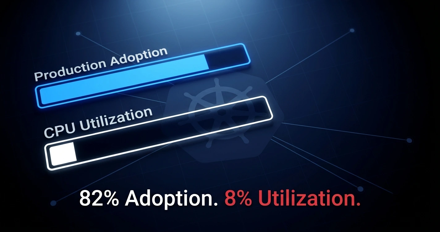 Kubernetes enterprise production 2026 dashboard showing 8% CPU utilization and rising cloud infrastructure costs