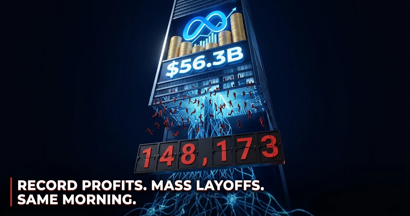 Meta headquarters sign as company announces 8000 layoffs in May 2026 amid big tech AI restructuring wave