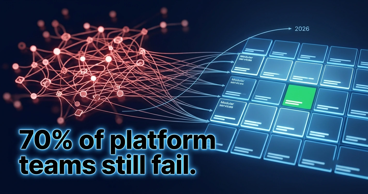 Platform engineering chart showing Gartner's 2026 adoption growth and DevOps cognitive load reduction.
