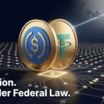 Infographic comparing USDC and USDT stablecoins with $321 billion market cap data and GENIUS Act regulation highlights