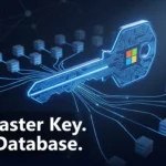 Illustration of the Azure Cosmos DB vulnerability CosmosEscape showing a master key unlocking multiple Azure databases.