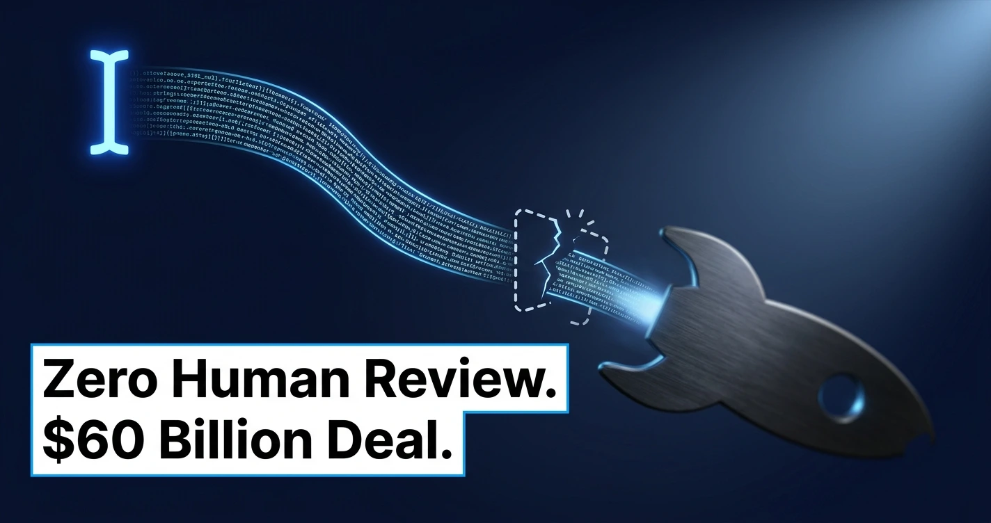 AI coding agent writing code beside Cursor and SpaceX logos, symbolizing the $60B acquisition and code review shift.