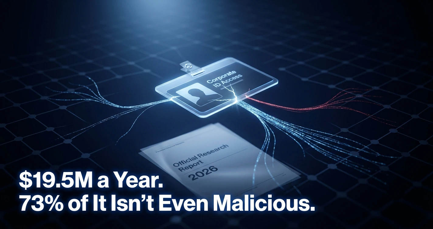 Chart showing $19.5 million average annual cost of insider threats in Ponemon's 2026 report, with 73% non-malicious incidents