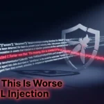 Digital illustration of OWASP prompt injection attacking an AI agent's code, echoing classic SQL injection security threats.