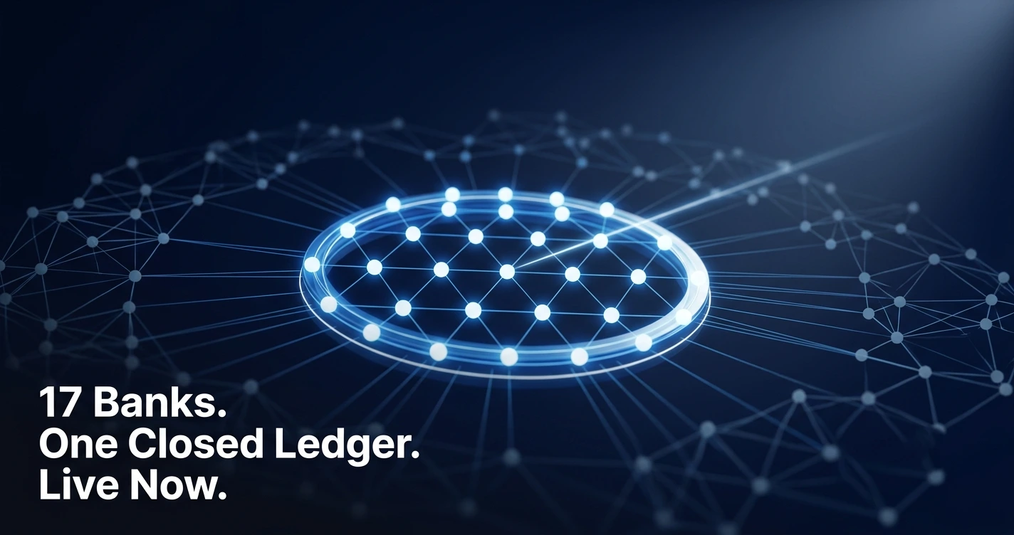 Swift permissioned blockchain network diagram illustrating enterprise smart contract development for banks in 2026