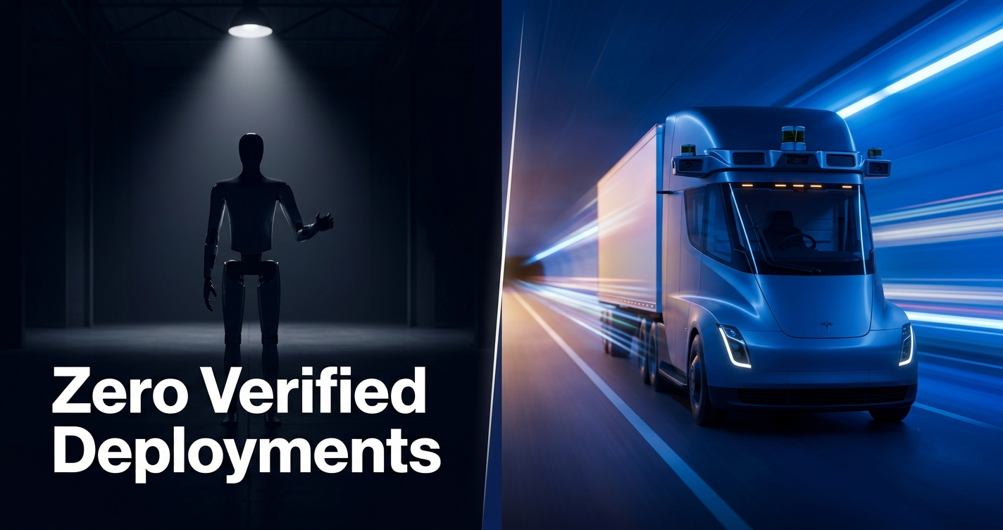Tesla Optimus robot and Aurora self-driving truck icons representing the real autonomous supply chain in 2026