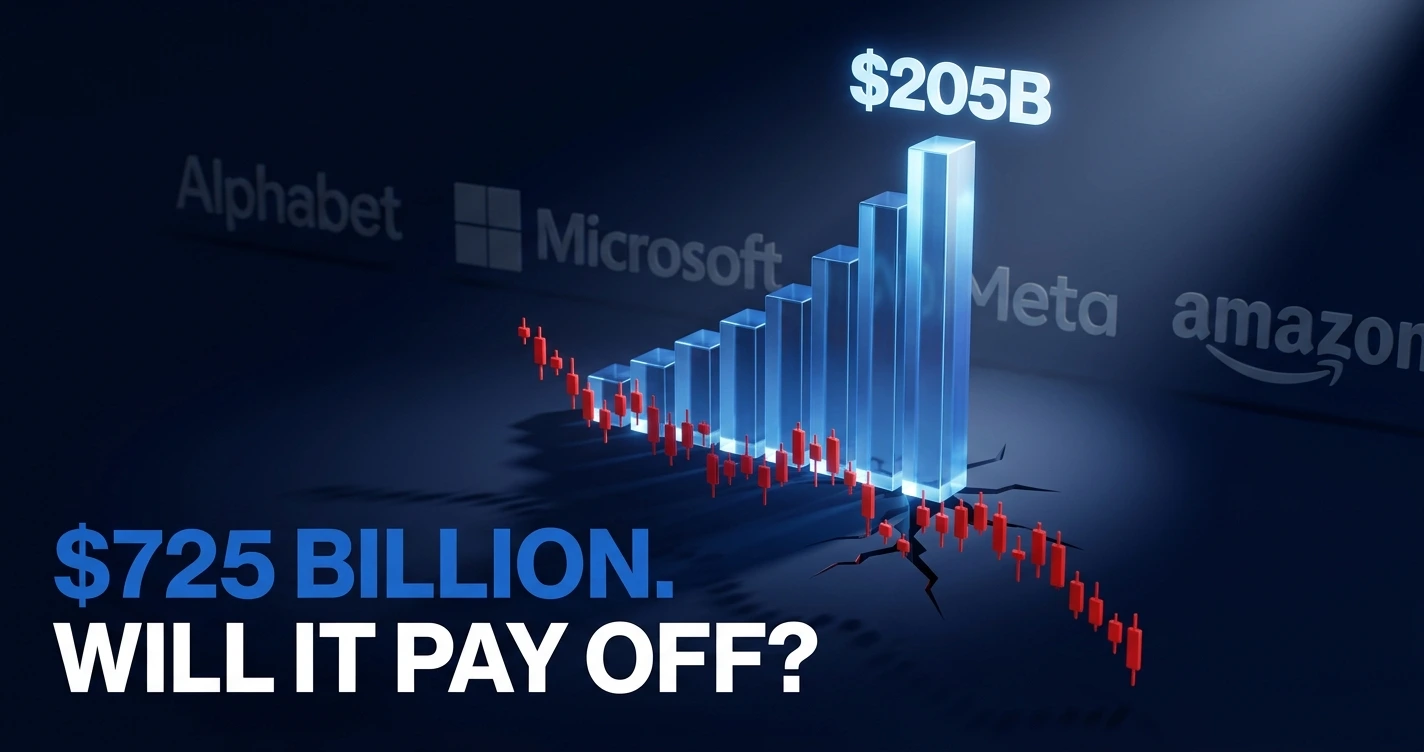 Alphabet Google logo beside AI data center spending chart 2026
