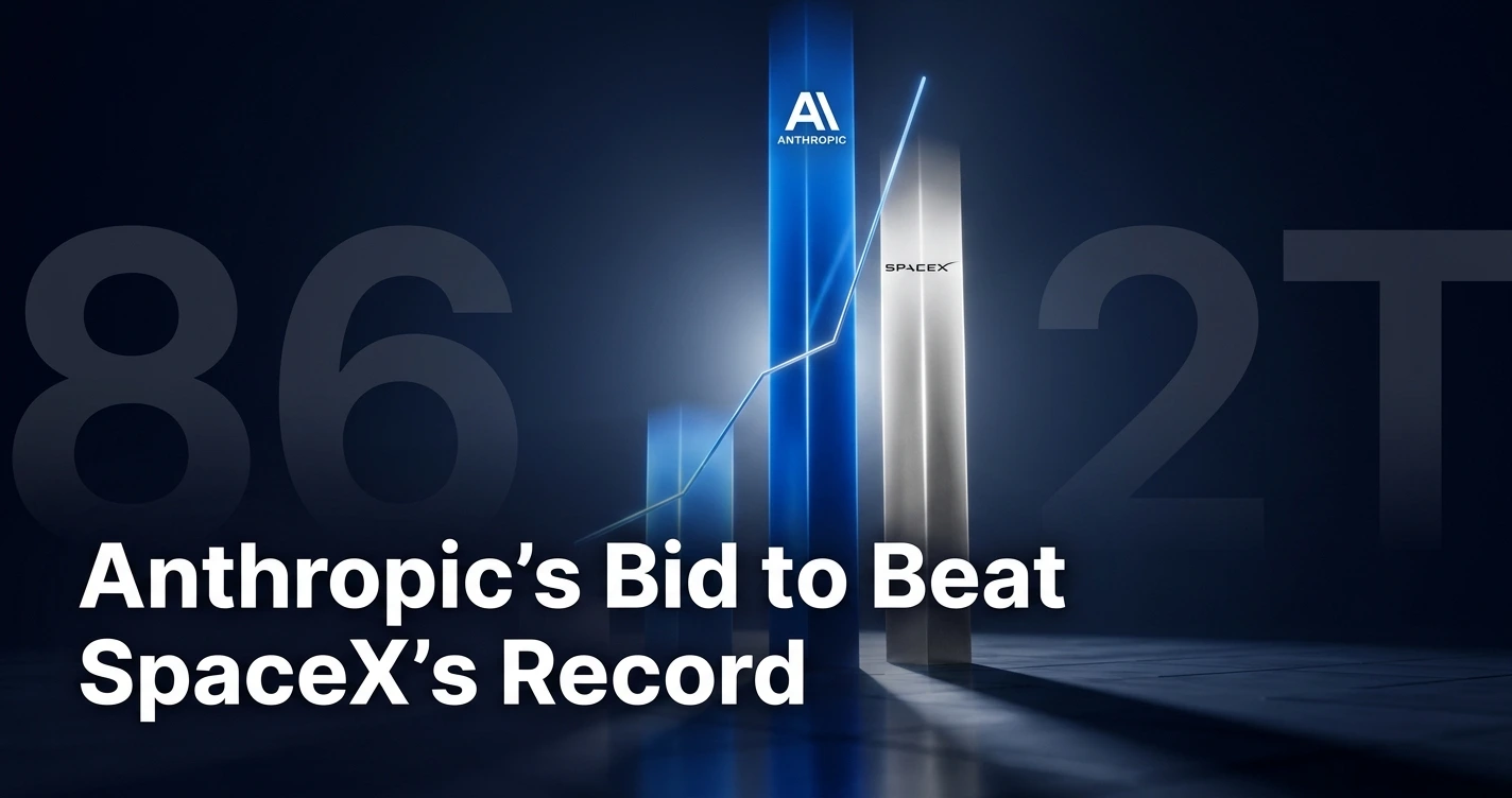 Anthropic and SpaceX logos with IPO valuation chart illustrating Anthropic's bid to beat SpaceX's $86 billion IPO record