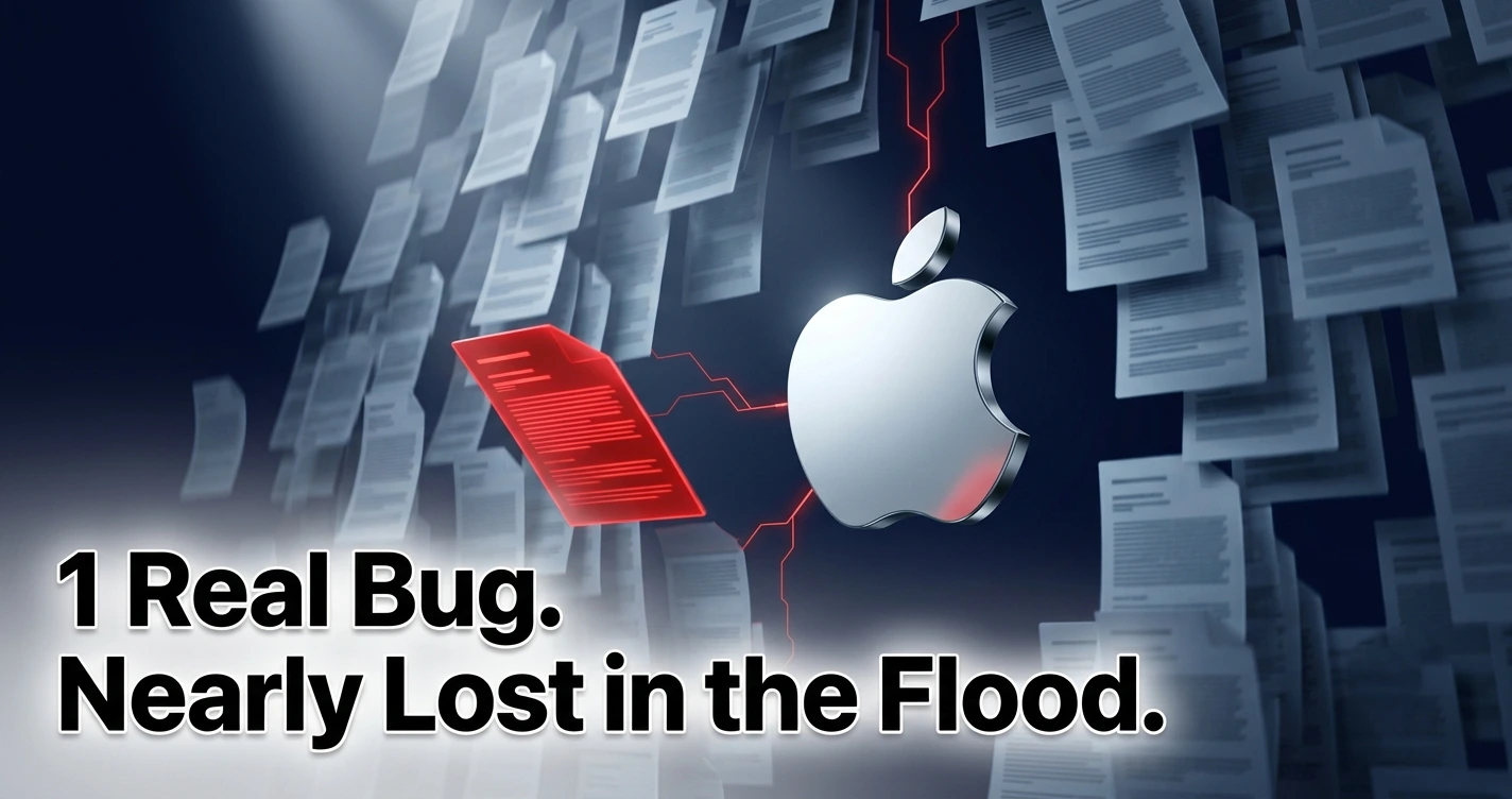 Apple Feedback Assistant screen with security shield icon symbolizing the new AI-generated bug report submission cap