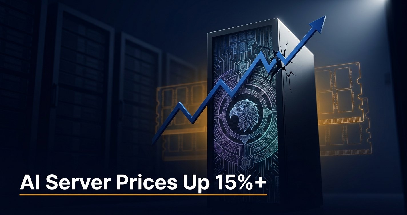 Nvidia logo with rising price chart showing the 2026 AI server price hike on Vera Rubin and Blackwell chips