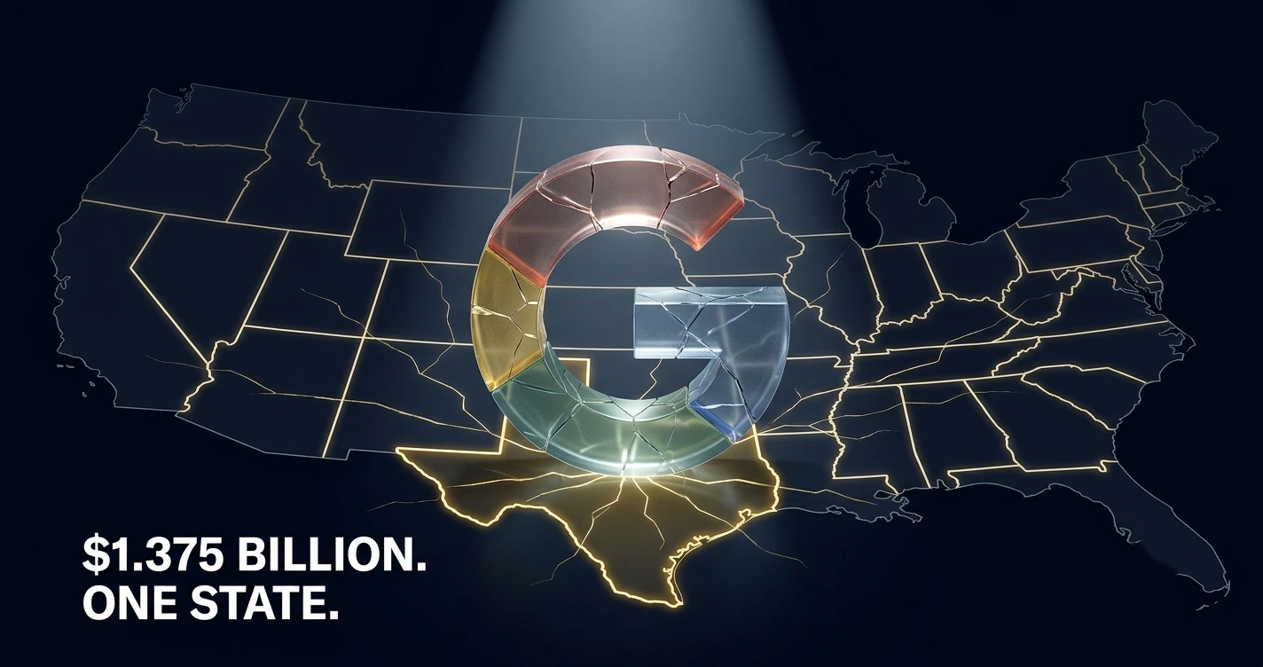 Google's $1.375B Texas privacy settlement shown on a 2026 US state privacy law map