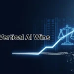 Chart showing Harvey AI's $15.5B valuation surge and vertical AI spending vs generic AI wrapper startup decline in 2026