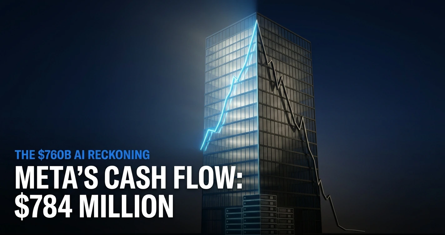 Meta AI spending chart showing free cash flow drop to $784 million amid Big Tech's $760 billion 2026 AI infrastructure race