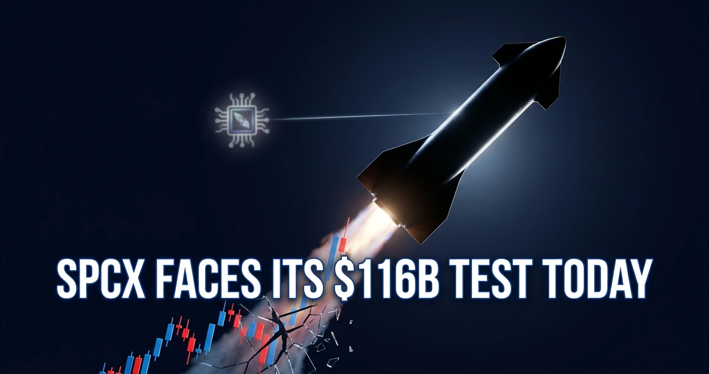 SpaceX rocket launch graphic representing $116 billion stock lockup and Nvidia AI investment bet in 2026