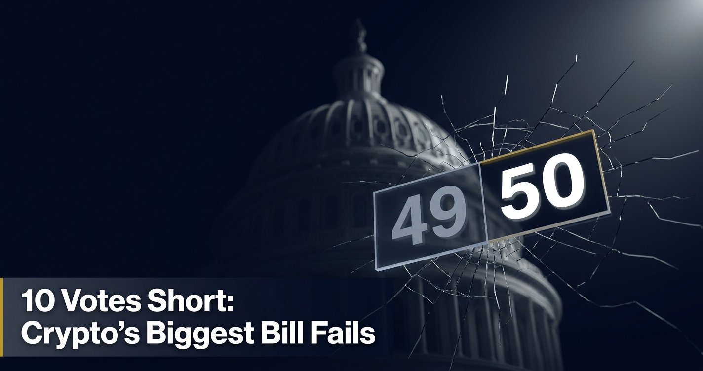 U.S. Capitol building with CLARITY Act Senate cloture vote failure graphic for crypto regulation news