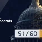 U.S. Capitol dome fused with a crypto ledger grid, symbolizing Trump's CLARITY Act Senate cloture vote