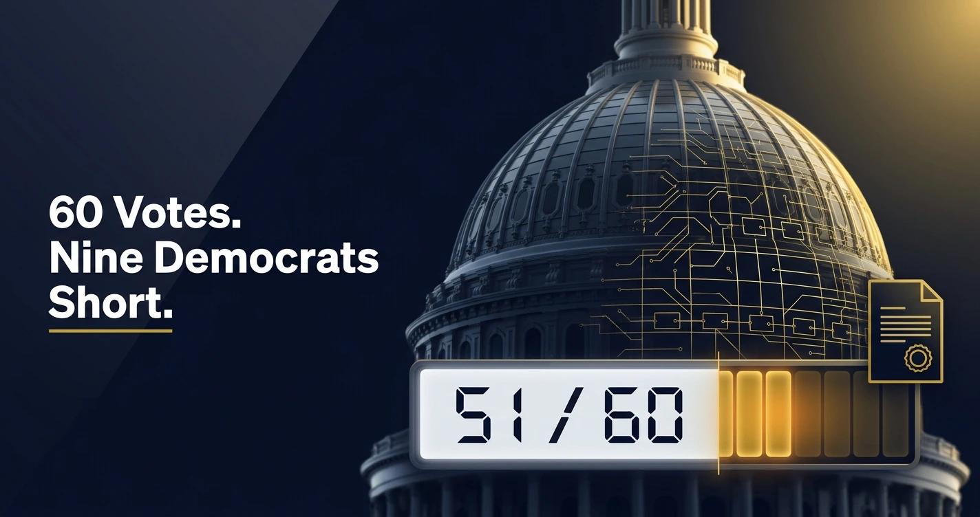 U.S. Capitol dome fused with a crypto ledger grid, symbolizing Trump's CLARITY Act Senate cloture vote